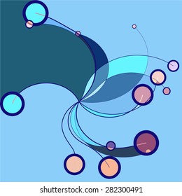 Abstract colorful pattern in retro style composed of gently curved lines and circles