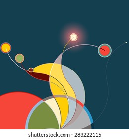 Abstract colorful pattern in retro style composed of gently curved lines and circles