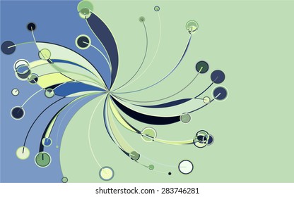 Abstract colorful pattern in retro style composed of gently curved lines and circles
