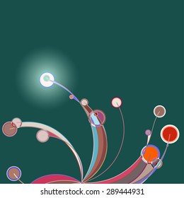Abstract colorful pattern in retro style composed of gently curved lines and circles
