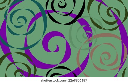 Abstract colorful pattern of ribbon spirals. Composition in the form of an arbitrary multi-colored pattern on a green background. Vector illustration, EPS 10. Minimalism and stylization.