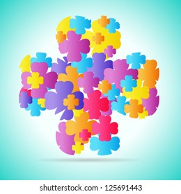 Abstract colorful pattern with sliced four leaf clover