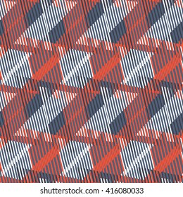 Abstract colorful pattern with stripes and geometric shapes. Seamless geometric modern print in red grey green colors. Modern textile design with dynamic tech lines for summer fall fashion. Vector