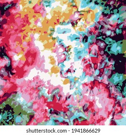 Abstract colorful pattern in the style of tai dai for use in textiles and as a background.