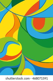 Abstract colorful pattern. Summer color of athletic games - green, orange, yellow, blue. Color shapes and lines. Summer Brazilian Sport background. For design advertising.