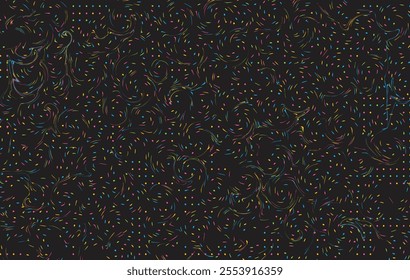Abstract Colorful Pattern, Swirls, Dots, Black Background