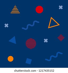 Abstract colorful pattern in trendy memphis style. Background for printing brochure, poster, party, vintage textile design, sport wear. Retro 80's - 90's style. Eps 10 vector illustration.