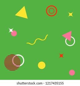 Abstract colorful pattern in trendy memphis style. Background for printing brochure, poster, party, vintage textile design, sport wear. Retro 80's - 90's style. Eps 10 vector illustration.