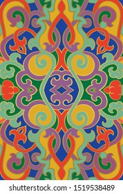 Abstract colorful pattern. Vector beautiful background. Oriental template for textile, carpet, shawl, playing card back. 
