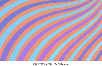 An abstract colorful pattern of wavy blue and purple lines on a soothing coral background. Composition in the form of arbitrary stripes. Vector illustration, EPS 10. Hippie. Copy space.