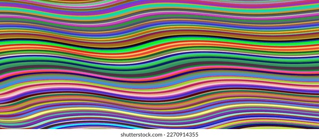 Abstract colorful pattern of wavy lines on a pink background. Composition in the form of an arbitrary multi-colored background.Vector illustration, EPS 10.Hippie and psychedelic.Copy space.Funky style