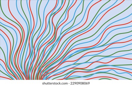 Abstract colorful pattern of wavy lines on a blue background. Composition in the form of an arbitrary multicolored doodle. Vector illustration, EPS 10. Minimalistic style. Copy space.