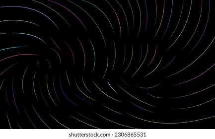 Resumen del patrón colorido de las líneas onduladas. Composición en forma de patrón arbitrario multicolor sobre fondo negro. Ilustración del vector, EPS 10. Espacio para garabatos.