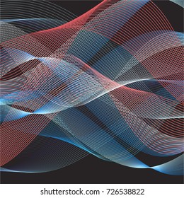 Abstract colorful pattern of wavy lines on a dark background