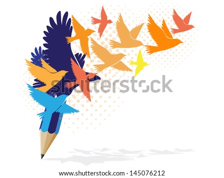 Abstract colorful pencil with birds image