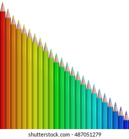 Abstract colorful pencils vector background with white copy space. Spectrum fun kids design template.