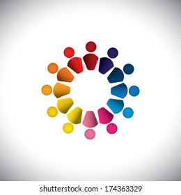 Abstract colorful people or children icons as circle- vector graphic. This graphic can also represents concept of kids playing together, friendship, team building, group activity, play-school, etc 