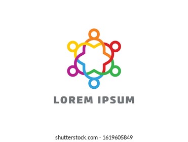 For the abstract colorful people in the circle. Vector Business meeting 6. Team Work Hugging.