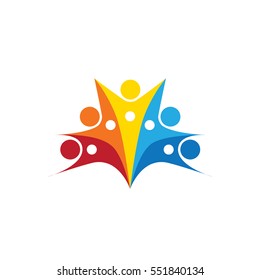 abstract colorful people group vector logo. also represents people holding hands, bonding, friendship, children or kids, sign and symbol