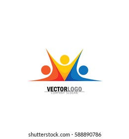 abstract colorful people group vector logo. also represents people holding hands, bonding, friendship, children or kids, sign and symbol