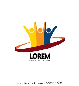 abstract colorful people group vector logo. also represents people holding hands, bonding, friendship, children or kids, sign and symbol