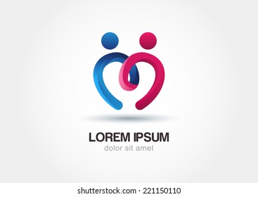 Abstract Colorful People And Heart Shape Icon. Vector Logo Template. 