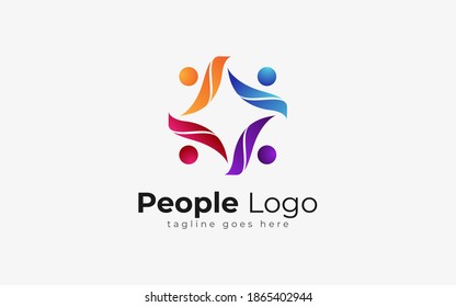 Abstract Colorful People Logo Illustration. Flat Vector Graphic Design Template.	