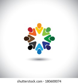 abstract colorful people together as circle - concept vector. This graphic also represents internet community, team work and team building, social media, employees meetings, office staff, etc