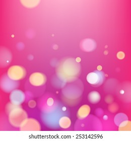 Abstract colorful pink bokeh blurry background. Festive celebration template.