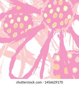 Abstract colorful pink flowers paint brush and strokes, scribble pattern background. colorful pink nice flowers with brush strokes and hand drawn background