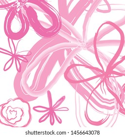 Abstract colorful pink flowers paint brush and strokes, scribble pattern background. colorful pink nice flowers with brush strokes and hand drawn background
