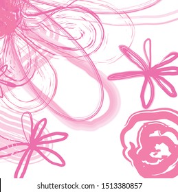 Abstract colorful pink flowers paint brush and strokes, scribble pattern background. colorful pink flowers nice hand drawn backdrop