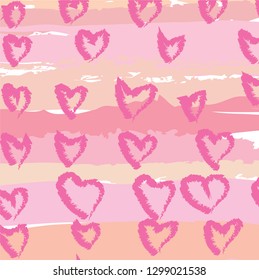 abstract colorful pink paint brush with pink hearts pattern background for Valentine's Day 
