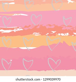 abstract colorful pink paint brush and scribble lines with hearts shapes pattern background. creative colorful pink nice brush strokes and hand drawn hearts shapes background for Valentine's day