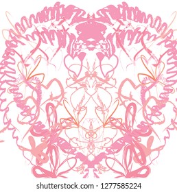 abstract colorful pink paintbrush and scribble lines with hearts and flowers shapes background for Valentine's day. creative colorful pink nice brush strokes and hand drawn for your design. 