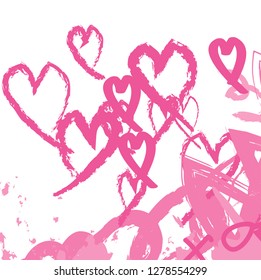 abstract colorful pink paintbrush and scribble with hearts shapes background for Valentine's day. creative colorful pink nice brush strokes and hand drawn for your design. vector illustration