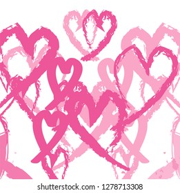 abstract colorful pink paintbrush and scribble with hearts shapes background for Valentine's day. creative pink nice brush strokes and hand drawn for your design. vector illustration