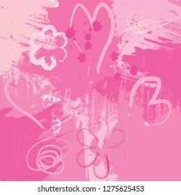 abstract colorful pink paintbrush for Valentine's day. creative colorful pink nice brush strokes with hearts and flower shapes for your design. vector illustration