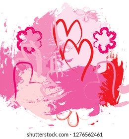 abstract colorful pink and red paintbrush with hearts and flower shapes for Valentine's day background. creative colorful nice brush strokes and hand drawn for Valentine's day. vector illustration