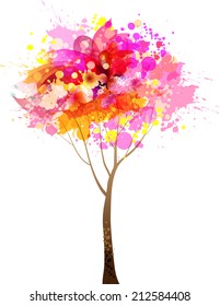 Abstract colorful pink tree. Vector  illustration