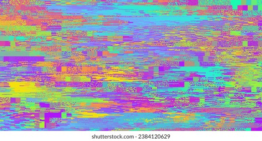 Abstract colorful pixel noise glitch texture. Corrupted digital image data. Screen with broken pixels, noise and distorted glitch effect. Futuristic cyberpunk design, signal error. Vector background