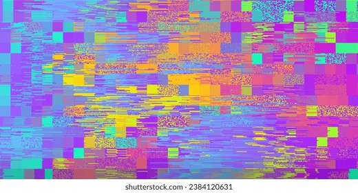 Abstract colorful pixel noise glitch texture. Corrupted digital image data. Screen with broken pixels, noise and distorted glitch effect. Futuristic cyberpunk design, signal error. Vector background