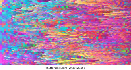 Abstract colorful pixel noise glitch texture. Corrupted digital image data. Screen with broken pixels, noise and distorted glitch effect. Futuristic cyberpunk design, signal error. Vector background