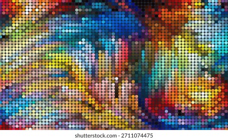Abstract colorful pixelated mosaic background with vibrant hues and circular pattern