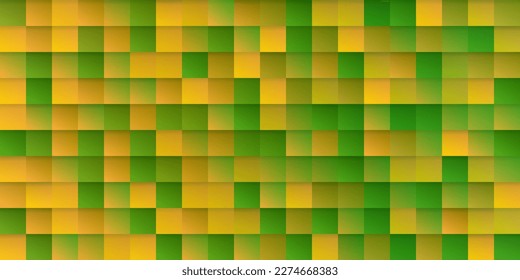 Abstract Colorful Pixelated Surface Pattern with Random Colored Orange, Yellow, Brown and Green Squares - Wide Scale Geometric Mosaic Texture - Generative Art, Vector Background Design