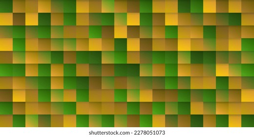 Abstract Colorful Pixelated Surface Pattern with Random Colored Yellow, Brown and Green Squares - Wide Scale Geometric Mosaic Texture - Generative Art, Vector Background Design