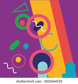 Abstract colorful playful banner background with fun texture design element. Vector overlay orange pattern with white geometric forms with line and dots in trendy graphic. - Illustratio