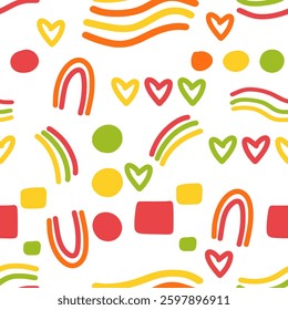 Abstract colorful and playful seamless pattern on white background