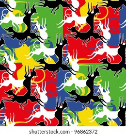 Abstract colorful playing animals. Seamless pattern. Vector.