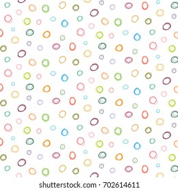 Abstract colorful polka dot pattern, cute circle on white background, doodle shape texture vector